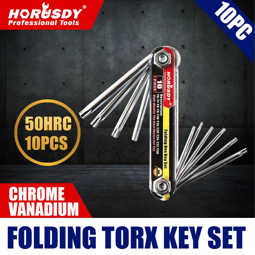 HORUSDY 10 in1 Portable Folding Torx Star Key Bit Screwdriver Wrench Set  T6 T7 T9 T10 T15 T20 T25 T27 T30 Hand Tool Set
