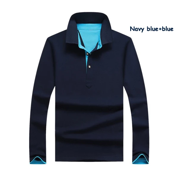Navy blue blue Модные стильные мужские поло с длинными рукавами Повседневные хлопковые мужские рубашки поло воротник модного цвета мужские топы - Цвет: Navy blue blue