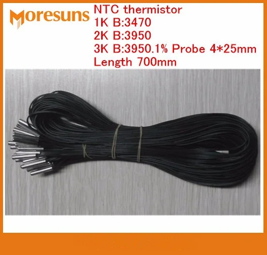 Fast Free shiping 20pcs/lot NTC thermistor 1K B:3470 /2K B:3950 /3K B:3950.1% probe 4*25mm Length 700mm NTC temperature sensor