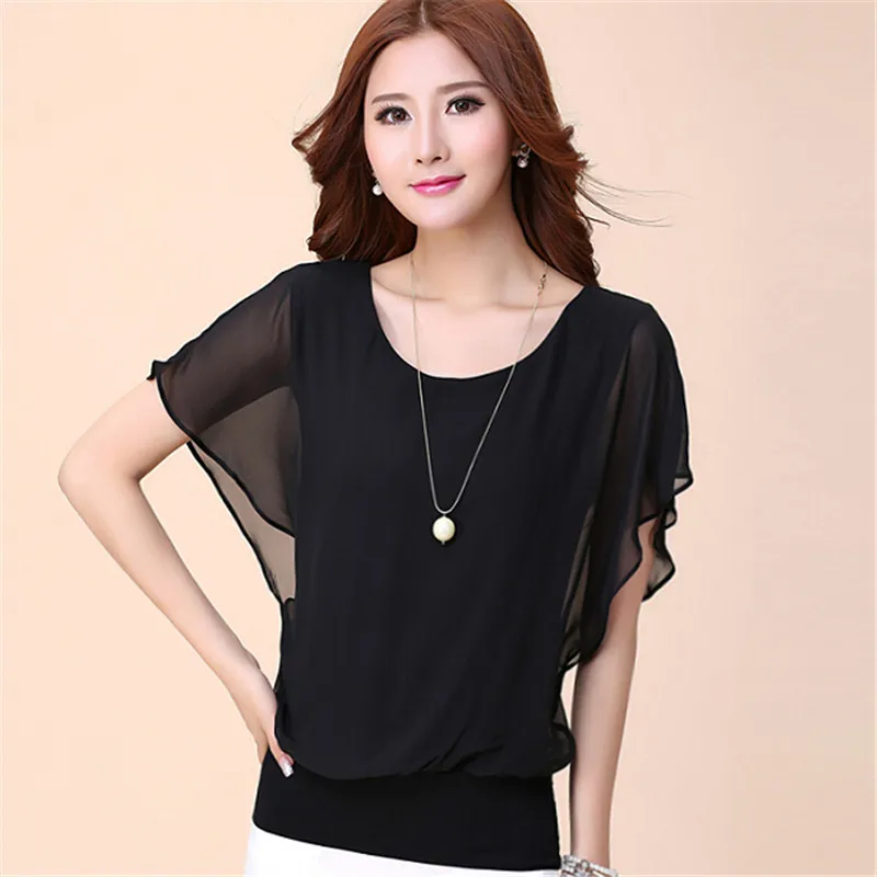 Женская блузка летняя с коротким рукавом черная белая красная синяя|sleeve shirt|chiffon