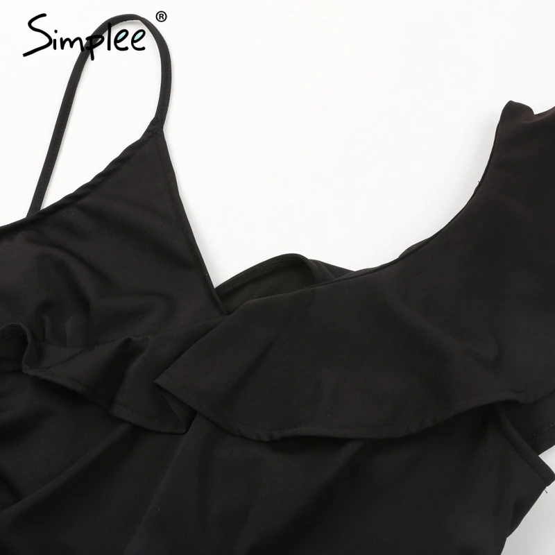 Летнее женское облегающее платье Simplee с ремешком обтягивающее черное эластичное