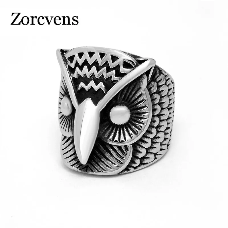 ZORCVENS панк рок из нержавеющей стали сова кольцо для мужчин прохладный Серебряный Цвет Ретро ювелирные изделия подарок
