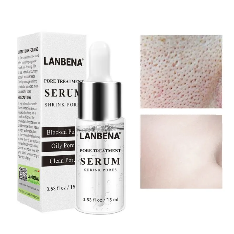 

LANBENA Pore Treatment Serum Shrink Pores Blackhead Remover Acne Spots Hyaluronic Acid Vitamin C Face Essence Skin Care 15ml
