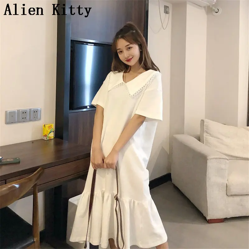 Новинка Стильное повседневное платье до середины икры с аппликацией Alien Kitty