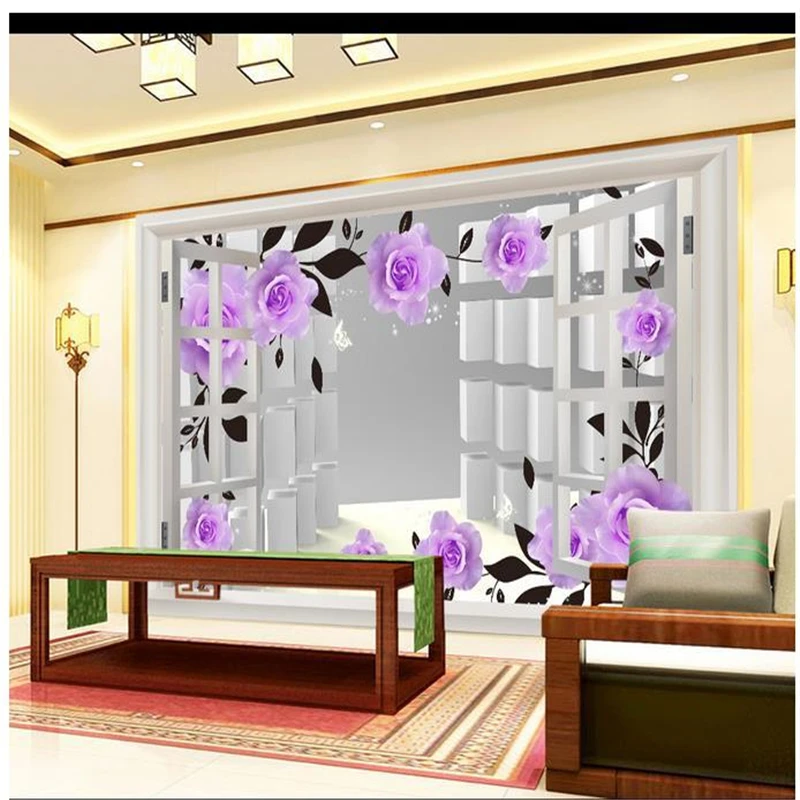 Beibehang HD 3D пространство окна с цветочным рисунком фрески ТВ фон обои гостиная
