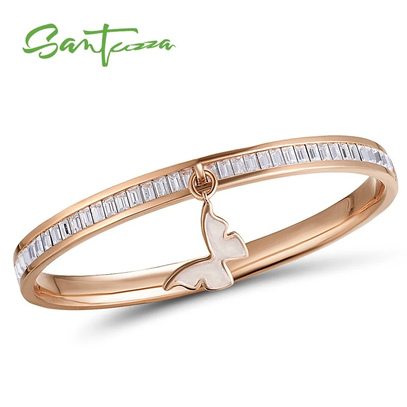 Rose Gold (White) Женский многоцветный браслет с бабочкой и сверкающими кристаллами, элегантные модные ювелирные изделия ручной работы, эмаль - Окраска металла: Rose Gold (White)