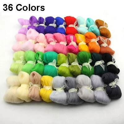 10g each 36 Colors 5 г и 10 г игла для валяния из мягкой шерсти натуральное ровинг окрашенное волокно для рукоделия куклы шитье Рукоделие посылка ручной работы прядильный Декор - Цвет: 10g each 36 Colors