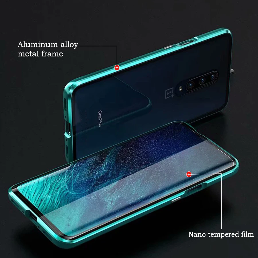 Встроенный металлический чехол с магнитной адсорбцией для Oneplus One Plus7 Pro Роскошный 360 Полное покрытие переднее заднее стекло двойная защита экрана