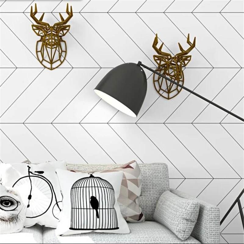 wellyu Nordic style wallpaper ins modern minimalist white wood grain geometric dining room living background | Обустройство дома