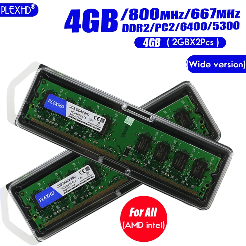 PLEXHD Настольный ПК Память ram Memoria модуль DDR2 800 PC2 6400 4 Гб(2 шт* 2 Гб) Совместимость DDR2 800 МГц/667 МГц(широкая версия