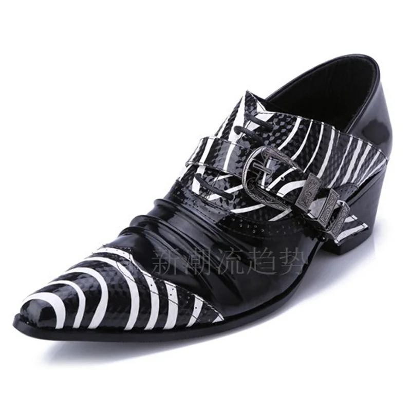 Горячие Продажи Zapatos Hombre Зебра Высота Увеличение Мужские Туфли Лакированной Кожи