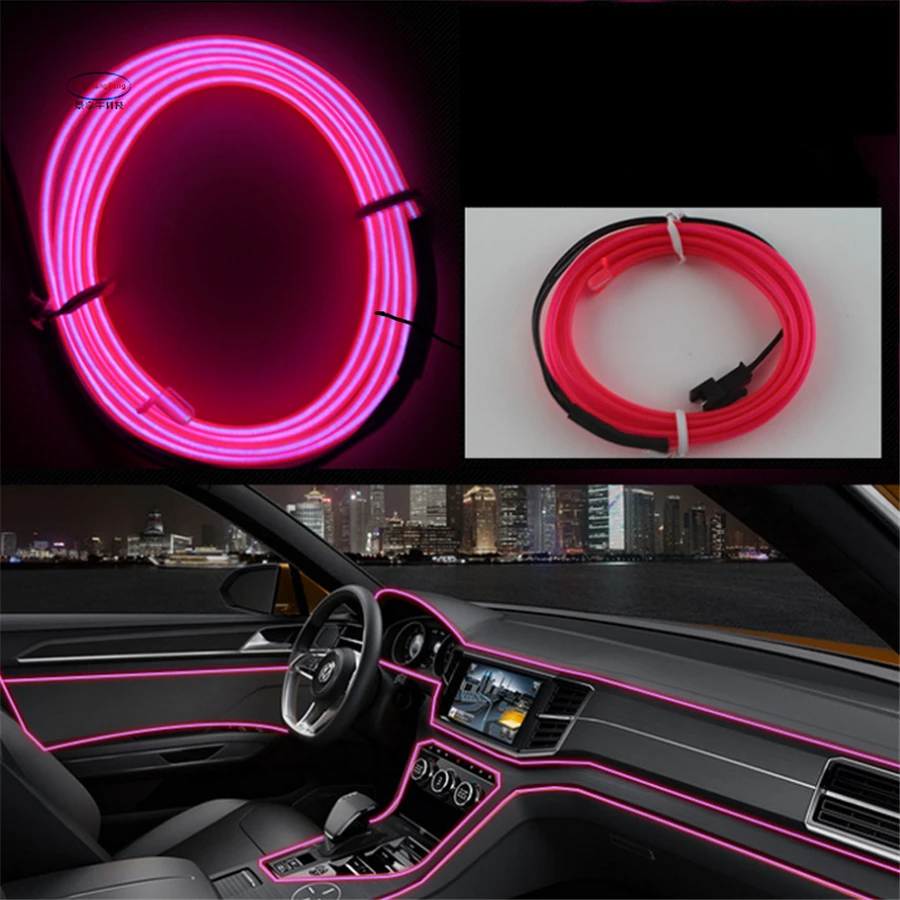

Haoyuehao 2018 New 2pcs 1-5meter Flexible Neon Lights Glow El Wire 12V Flat Auto Led Strip Car Light Car-styling Free Shipping