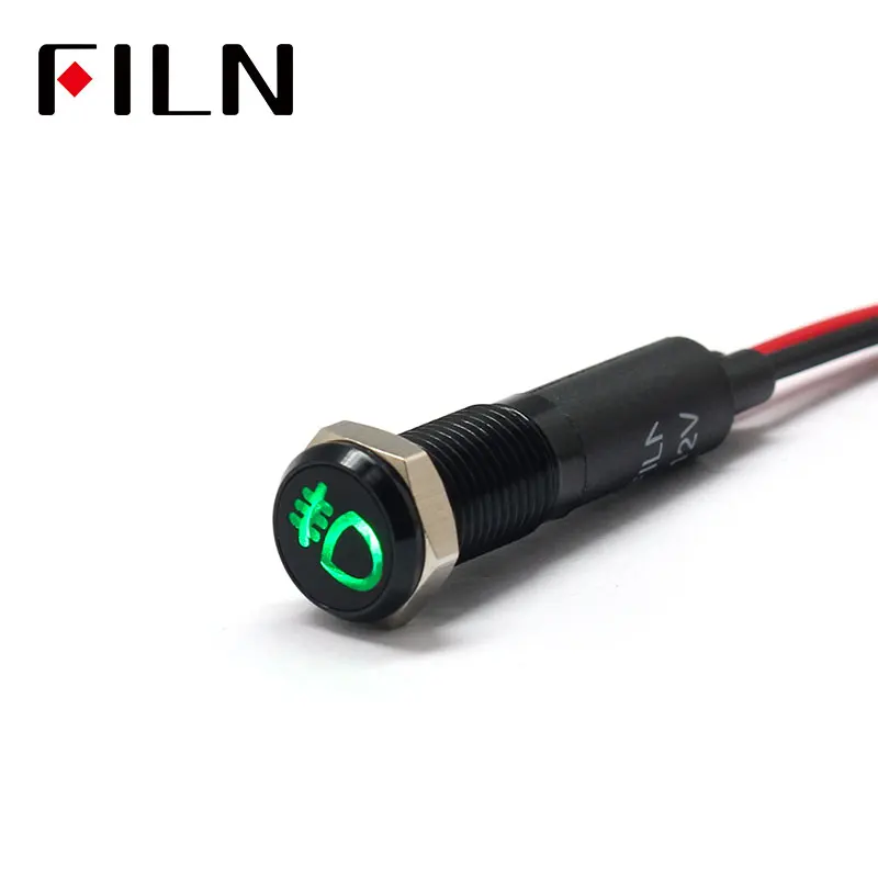 FILN 8 мм Приборная панель автомобиля передний противотуманный светильник символ led красный желтый белый синий зеленый 12 в светодиодный индикаторный светильник с кабелем 20 см