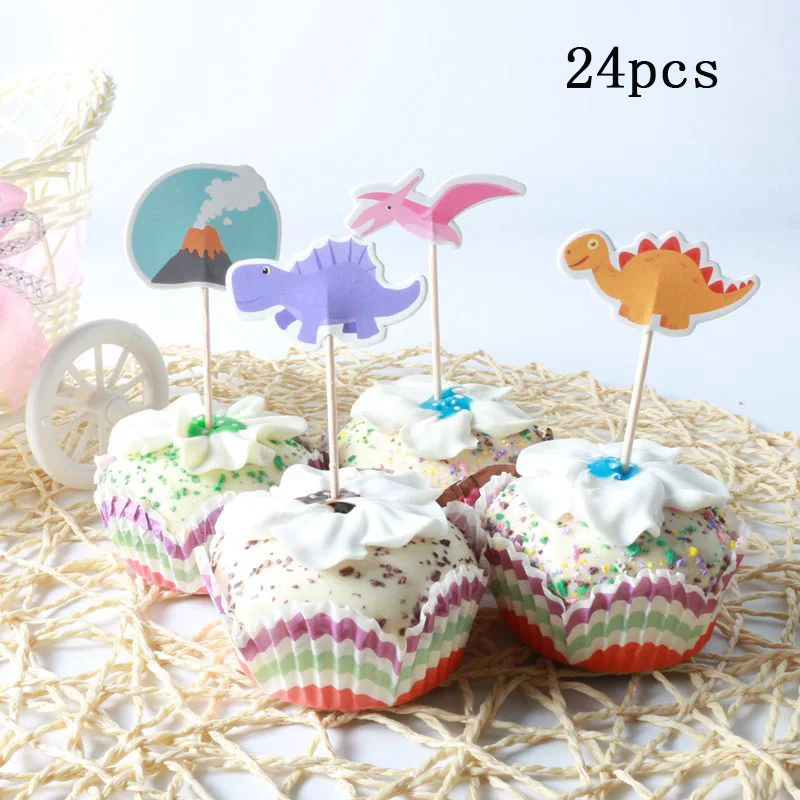 cake topper1 16pcs/lot Jungle theme party Dinosaur Cake Topper DIY cake Decoration Baby Shower Birthday party supplies Cake flag - Цвет: cake topper1