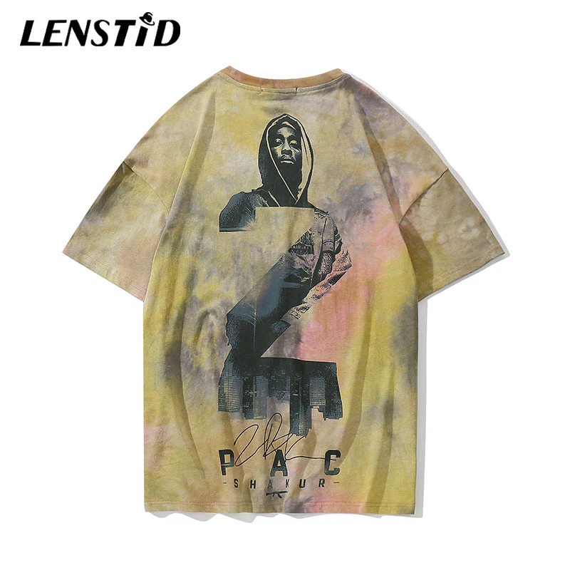 LENSTID 2Pac Тупак Шакур печати Tie Dye футболки хип хоп Повседневное короткий рукав топы