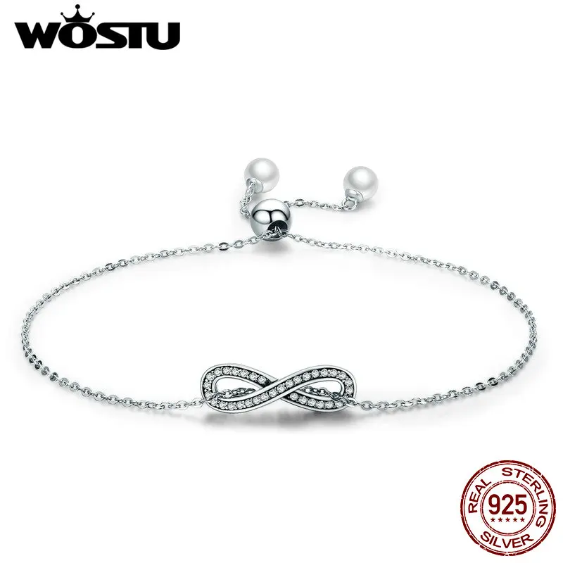 WOSTU, роскошное серебро, 925 пробы, бесконечность, любовь, цепочка, звено, женский браслет, Стерлинговое Серебро, ювелирное изделие, подарок на день Святого Валентина, CQB056