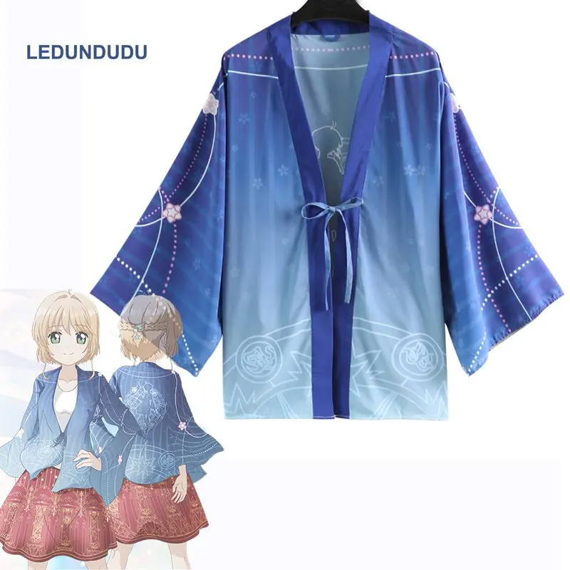 

Anime Card Captor SAKURA Cosplay Chiffon Coat KINOMOTO Bathrobes Pajamas Cloaks Unisex Yukata Costumes for Halloween Clothes