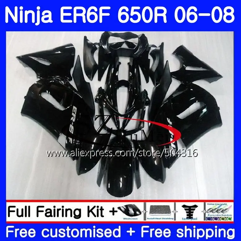 

Корпус для KAWASAKI NINJA 650R ER6 F 650 ER-6F 06-08 4NO.1 Ninja650R ER6F 06 07 08 ER 6F 2006 2007 2008 Обтекатели комплект глянцевый черный