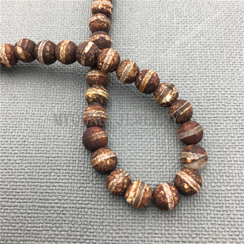 Круглые коричневые тибетские античные Агаты MY0360 в полоску с винтажной текстурой