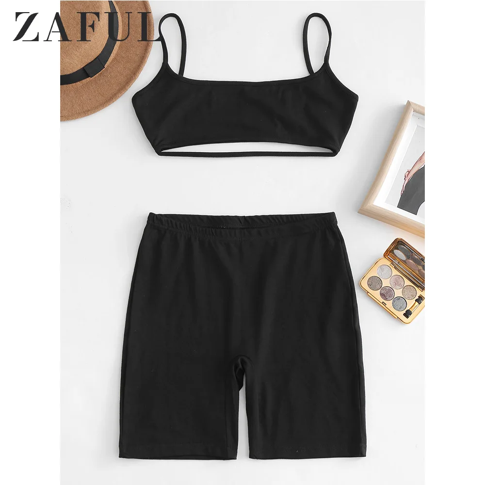 Женский топ и шорты ZAFUL комплект с топом на бретельках без рукавов эластичной