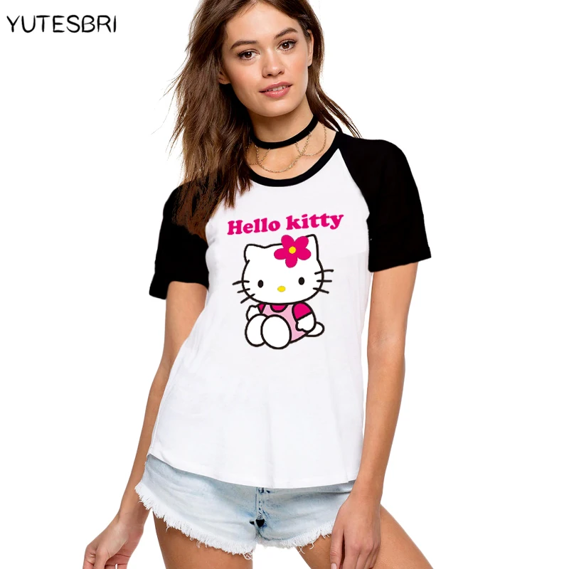2016 милые дизайнерские топы футболки рисунок Hello Kitty Женская Футболка harajuku kawaii