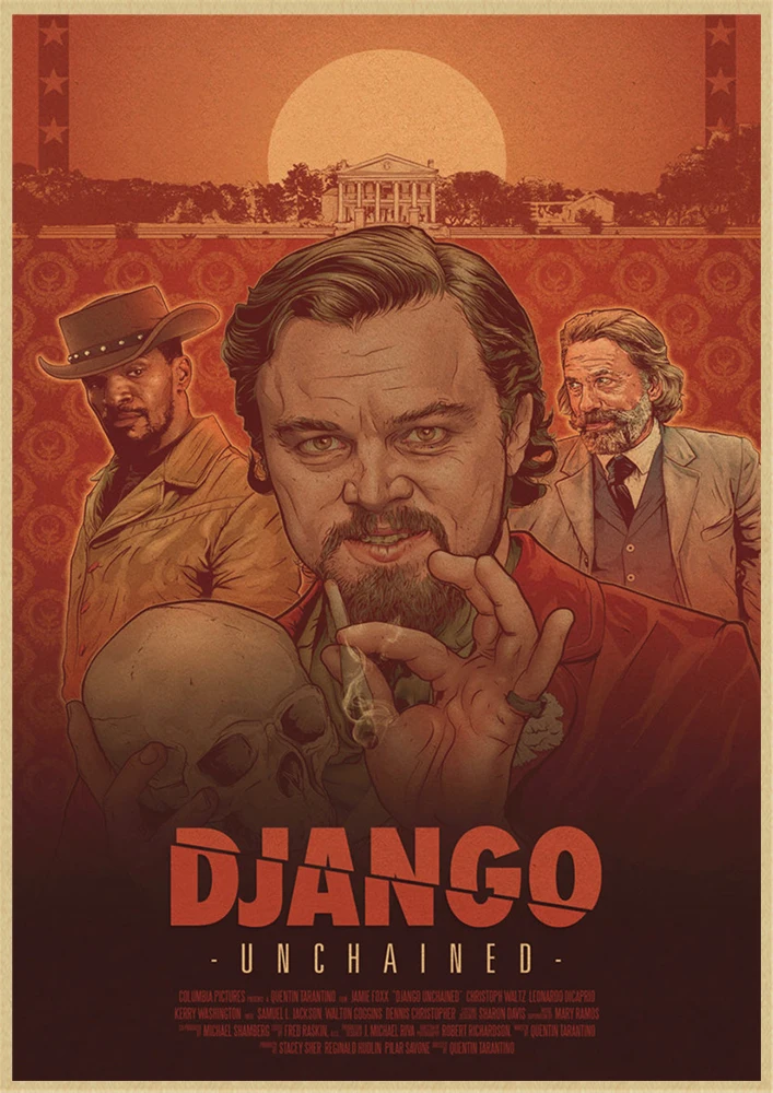 Классический фильм Django Unchained Квентин Тарантино Ретро плакат крафт-бумага кафе домашний декор стен Живопись - Цвет: Небесно-голубой