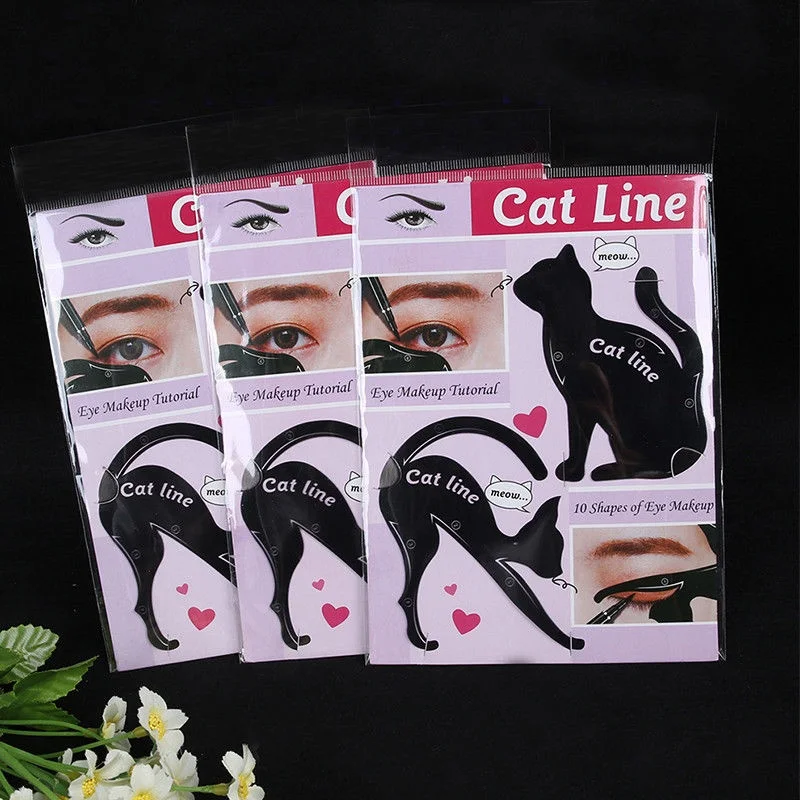 Fashion 2Pcs Cat Line Stencils Pro Eye Makeup Tool Eyeliner Template Shaper Model Eyebrows Eyeshadow | Красота и здоровье