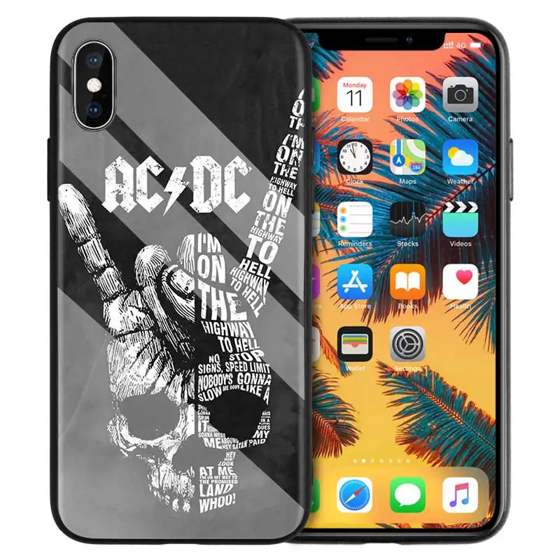 Чехол из закаленного стекла для iPhone 7 чехол для iPhone 8 6 6S 11 11Pro X XR XS MAX Plus ACDC Rock Ac DC Angus Young Print Back Shell - Цвет: 01