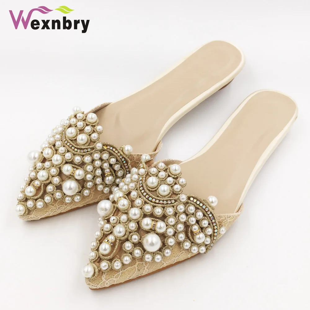 Wexnbry весенне осенние модные острые носки на плоской подошве сексуальные Шлепанцы