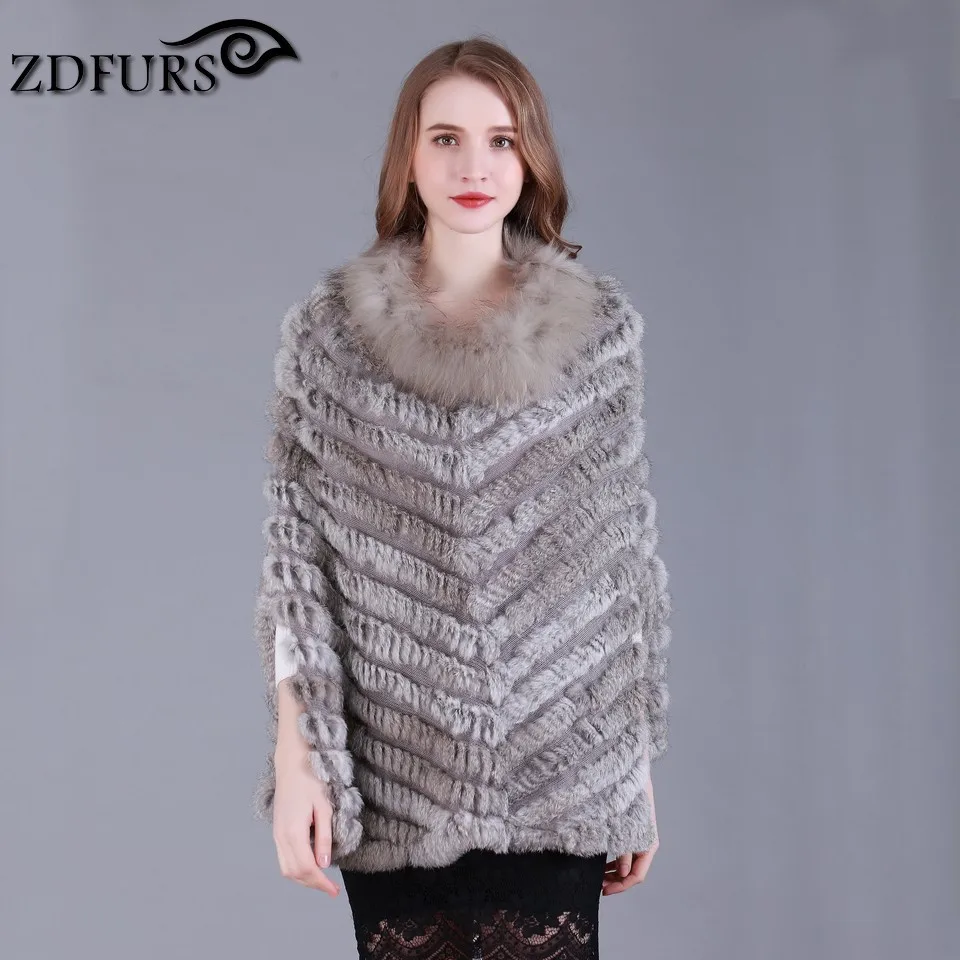ZDFURS * Новинка модная шаль из натурального кроличьего меха шерстяной пончо