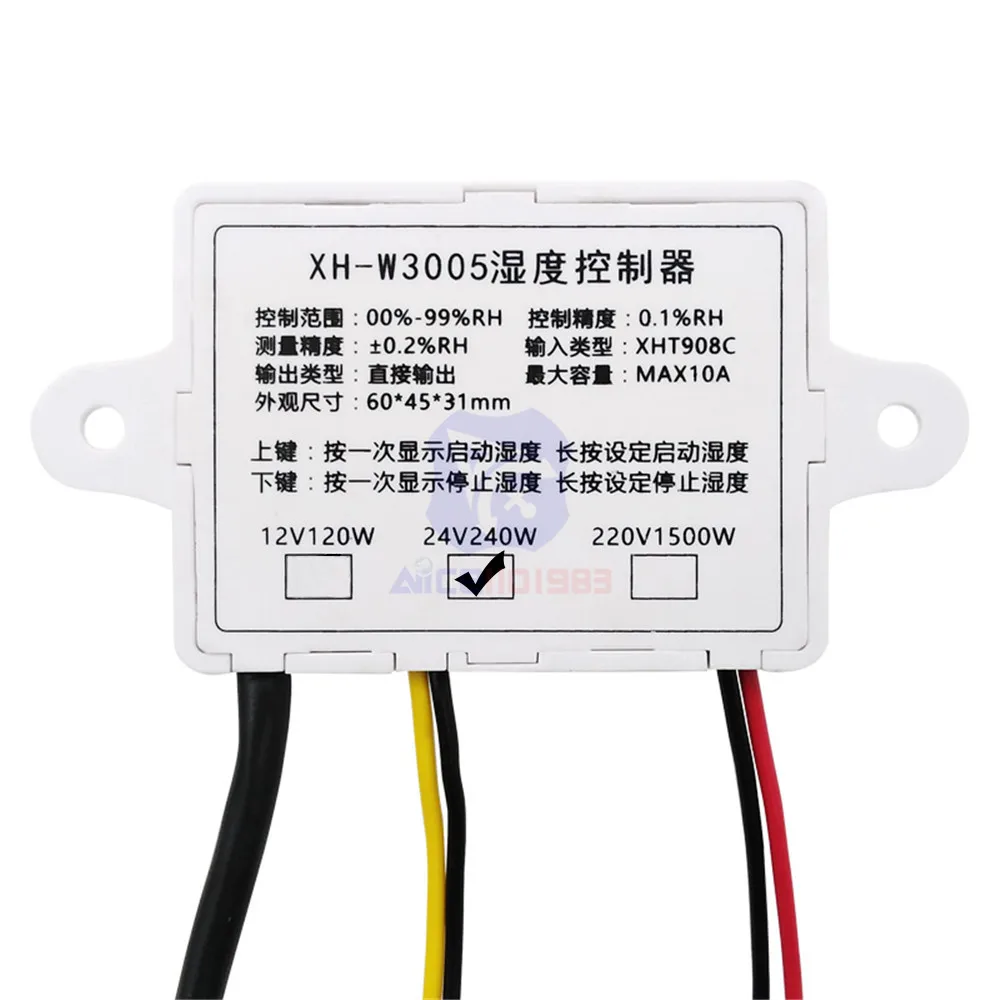 DC 24V XH-W3005 светодиодный цифровой регулятор влажности 220 в 12 В 24 В гигрометр переключатель контроля влажности 0~ 99% RH гигростат с датчиком влажности - Цвет: DC 24V