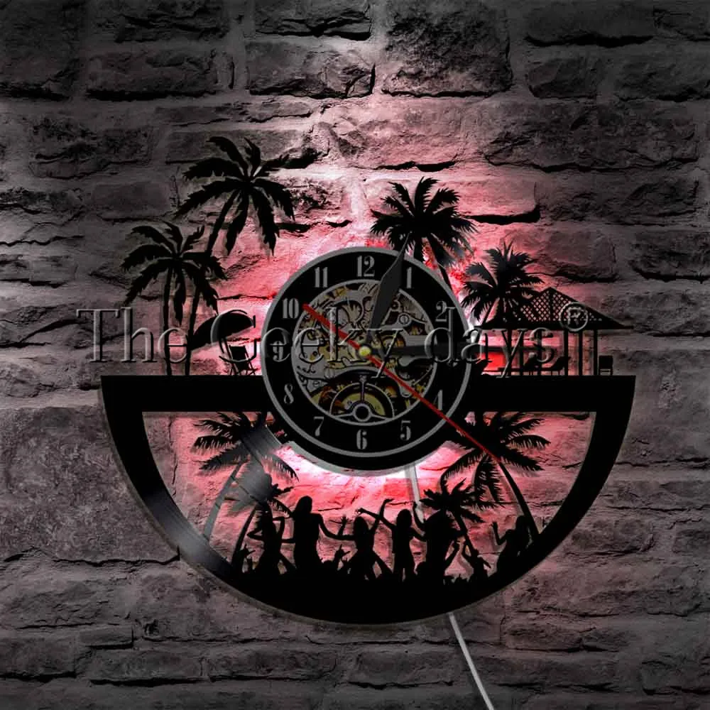 Светодиодный Wall Art City мирты часы с пляжной тематикой светятся в темноте USB