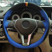 shining wheat black suede blue leather car steering wheel cover for mercedes benz a class 2013 2015 b class 2011 2014 cla class