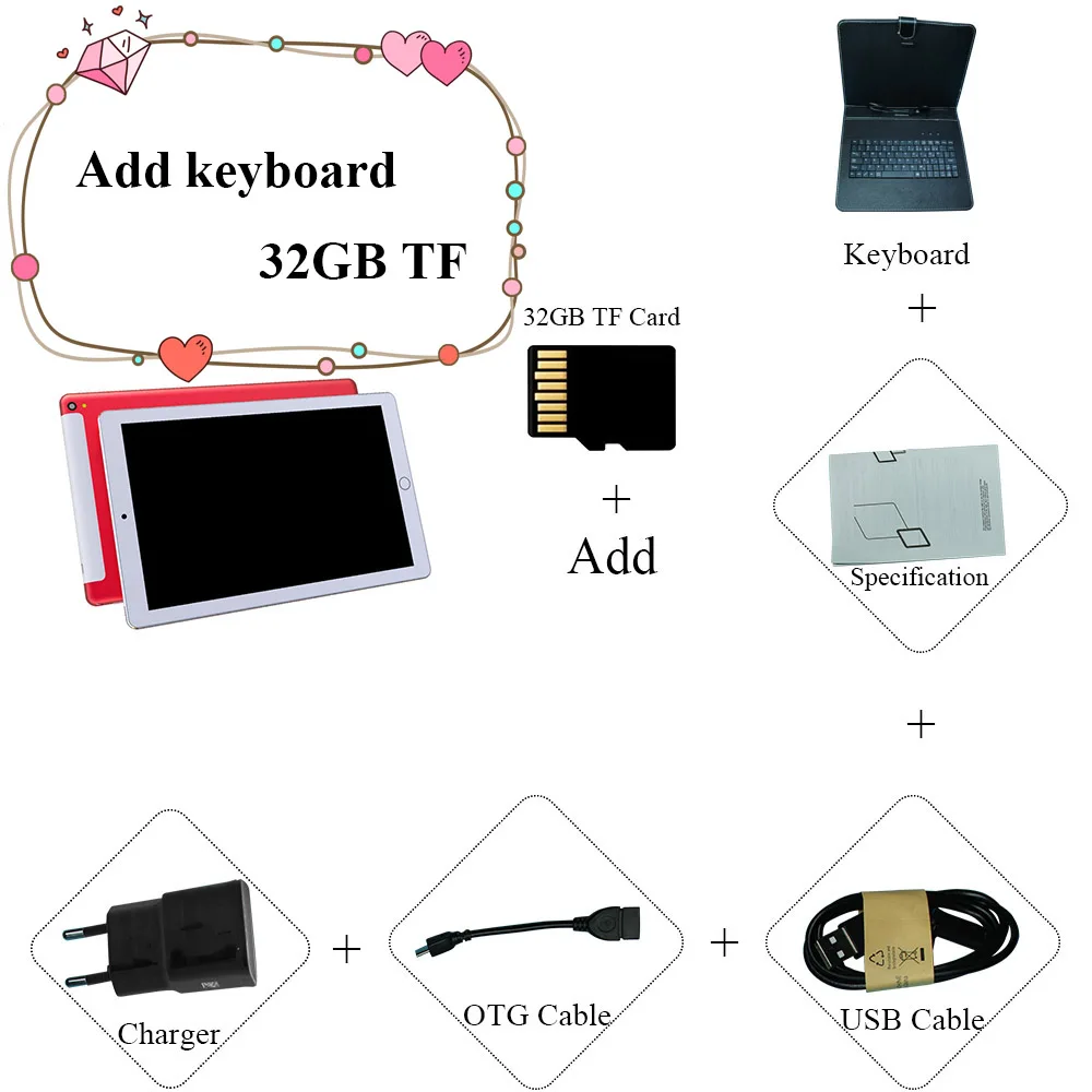 Add keyboard 32GB TF ANRY 3g планшет с функцией звонка MTK6582 четырехъядерный процессор Android Планшеты 4 ГБ ОЗУ 32 Гб ПЗУ 10," 1280x800 Дисплей PC Tab Dual SIM - Комплект: Add keyboard 32GB TF