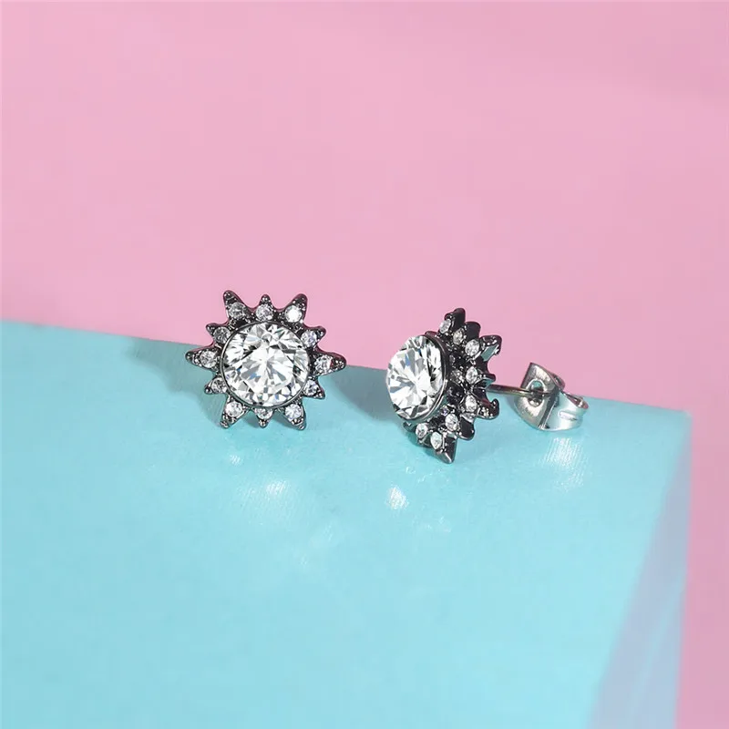 Pomlee Винтаж кубического циркония серьги стержня для женский черный Цвет CZ