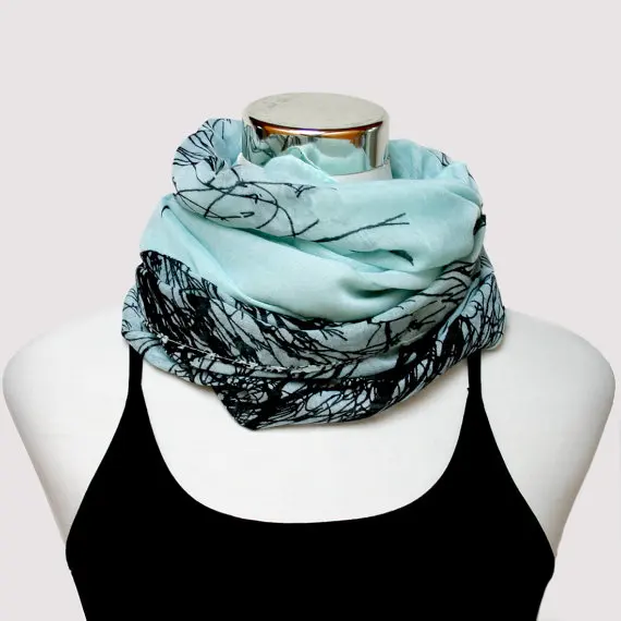 

Winter Bird On Trees Blue Infinity Scarf - Loop scarves Soft Wrap Shawl fashion Schal universe Loop scarf