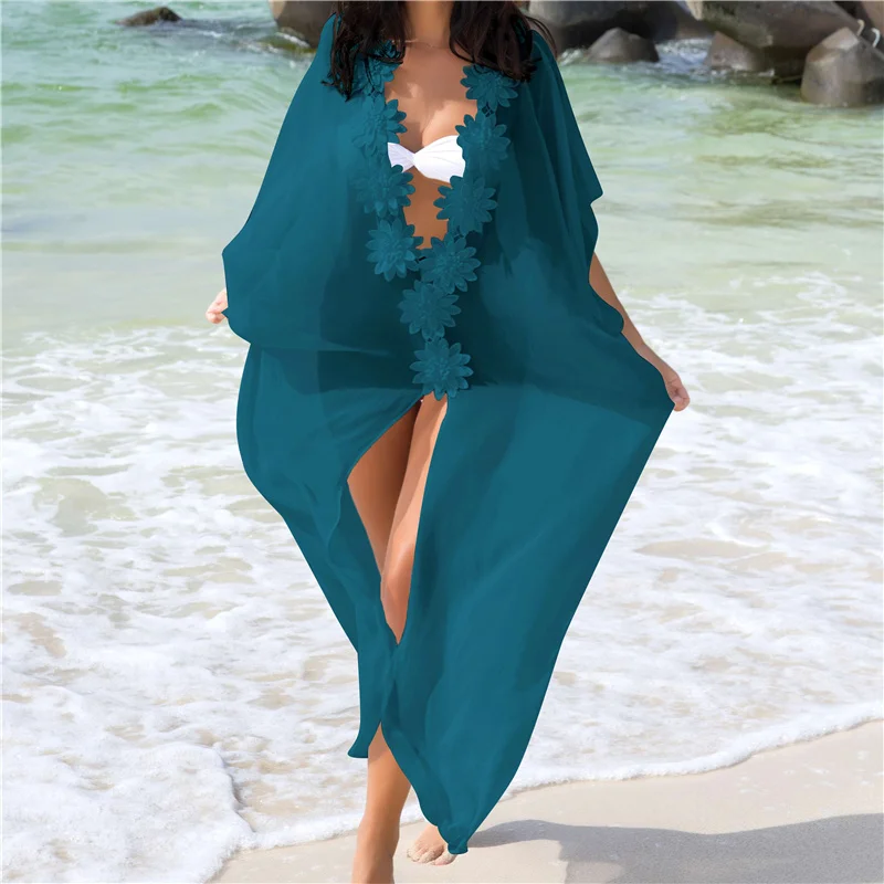 2020 Honeymoon Dress Beach Cover up Lace Tunic Pareos Swimwear Women Bikini cover Chiffon Swimsuit | Женская одежда