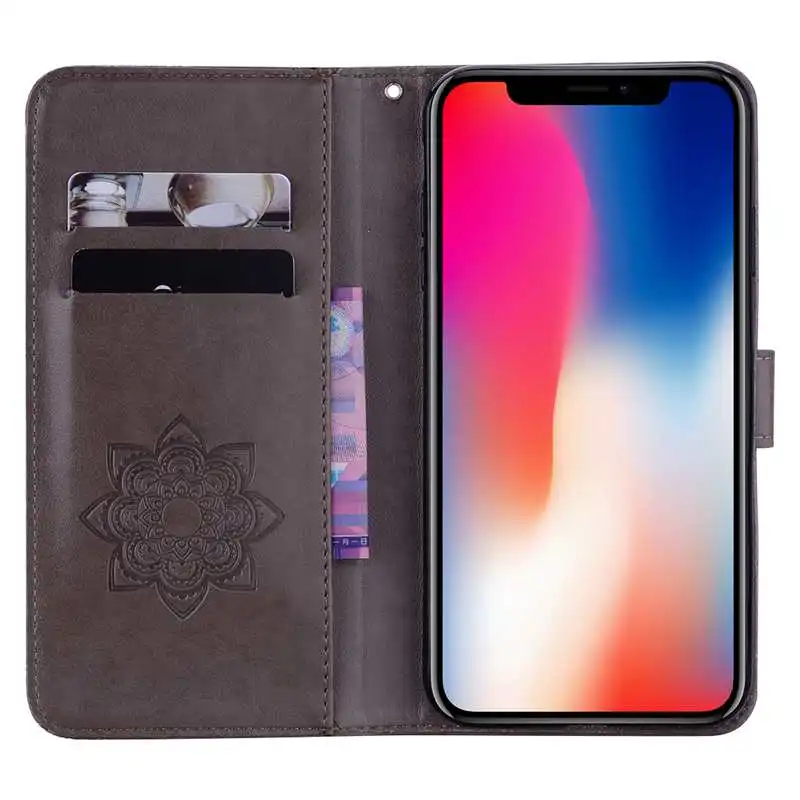 Кожаный чехол бумажник для Iphone XR XS MAX Galaxy Note 9 (J4 J6 A6 плюс) 2018 сова цветок кружева