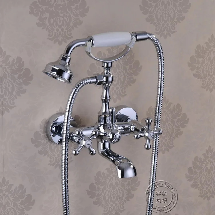 

Современный латунный хромированный настенный смеситель для ванной комнаты, набор для душа с двойной ручкой, смеситель-распылитель, кран, клапан, аксессуары