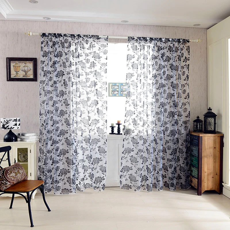 Занавески из вуали с принтом пиона оконная просеивающая Балконная отделка