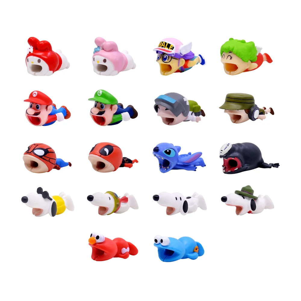 CHIPAL Cute Animal Anti-Break Bite Cable Protector Winder for iPhone USB Data Cable Organizer Sesame Stitch Cartoon Bites Holder