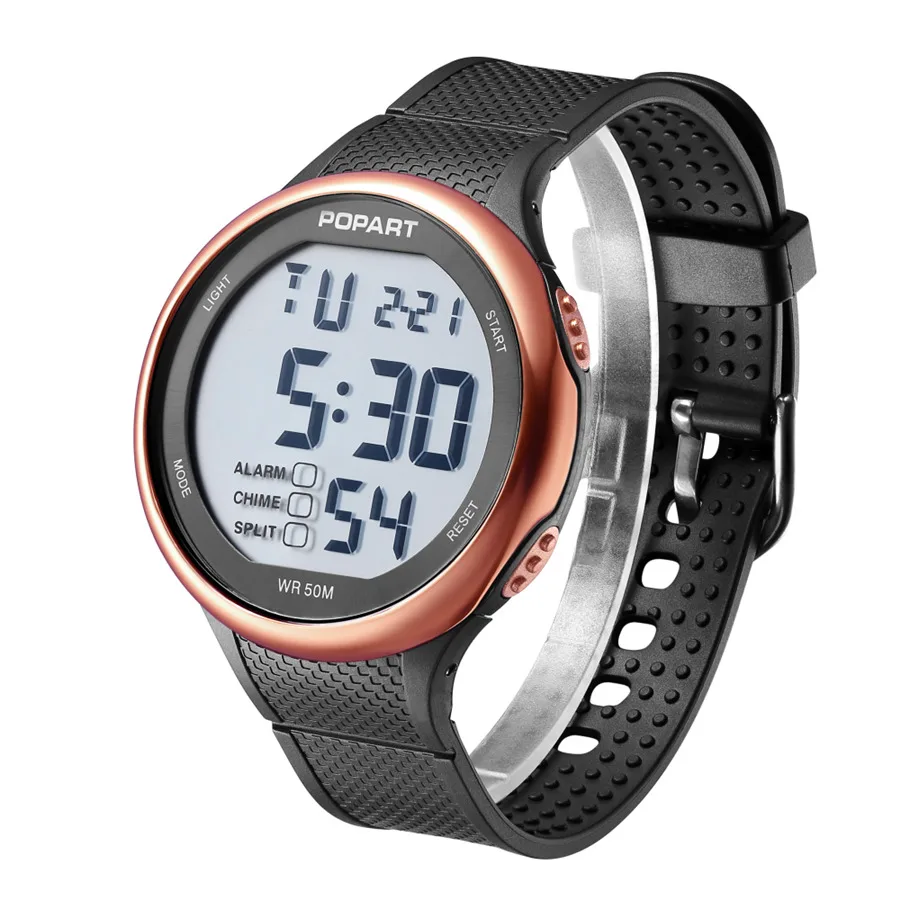 POPART мужские часы Секундомер Неделя Хронограф Будильник LED цифровые спортивные
