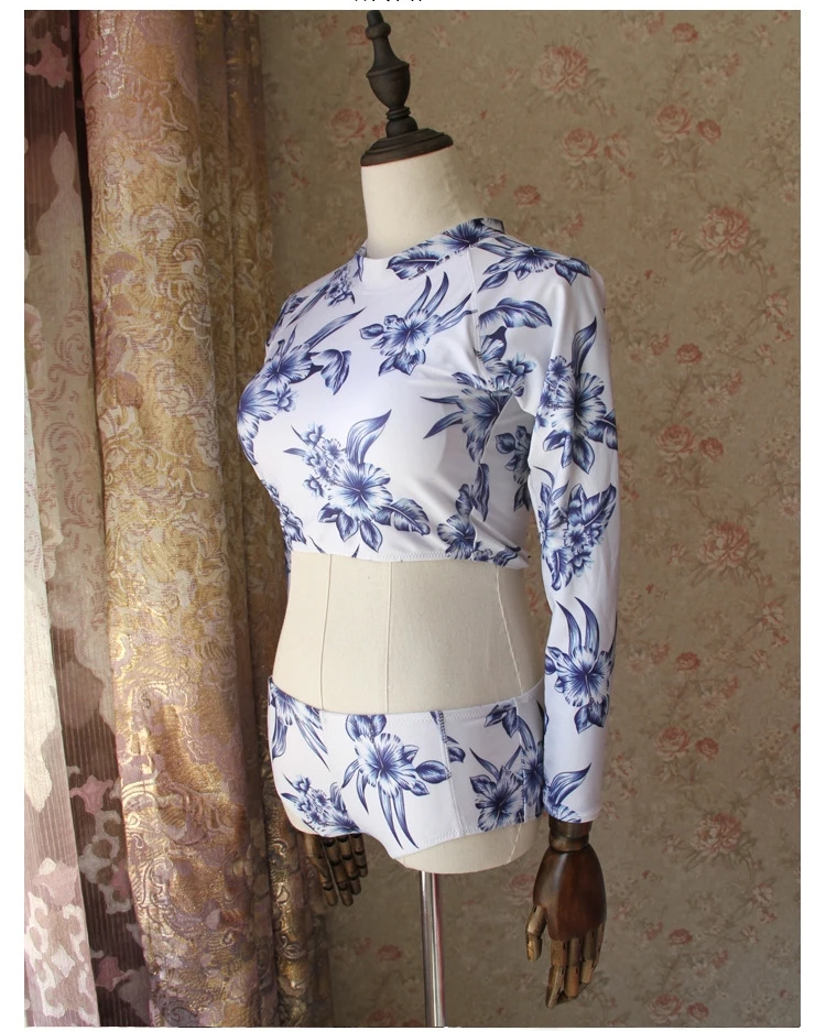 Комплект бикини с длинными рукавами Танкини шортами женский купальник цветочным