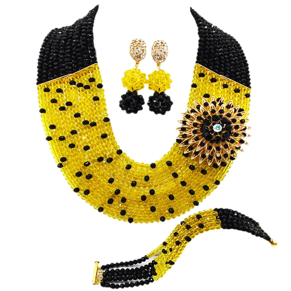Модные черные желтые африканские бусы комплект ювелирных изделий нигерийское