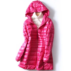 Женская пуховая куртка с капюшоном, легкая теплая светильник ка на белом утином пуху, длинная верхняя одежда, осень-зима 2018