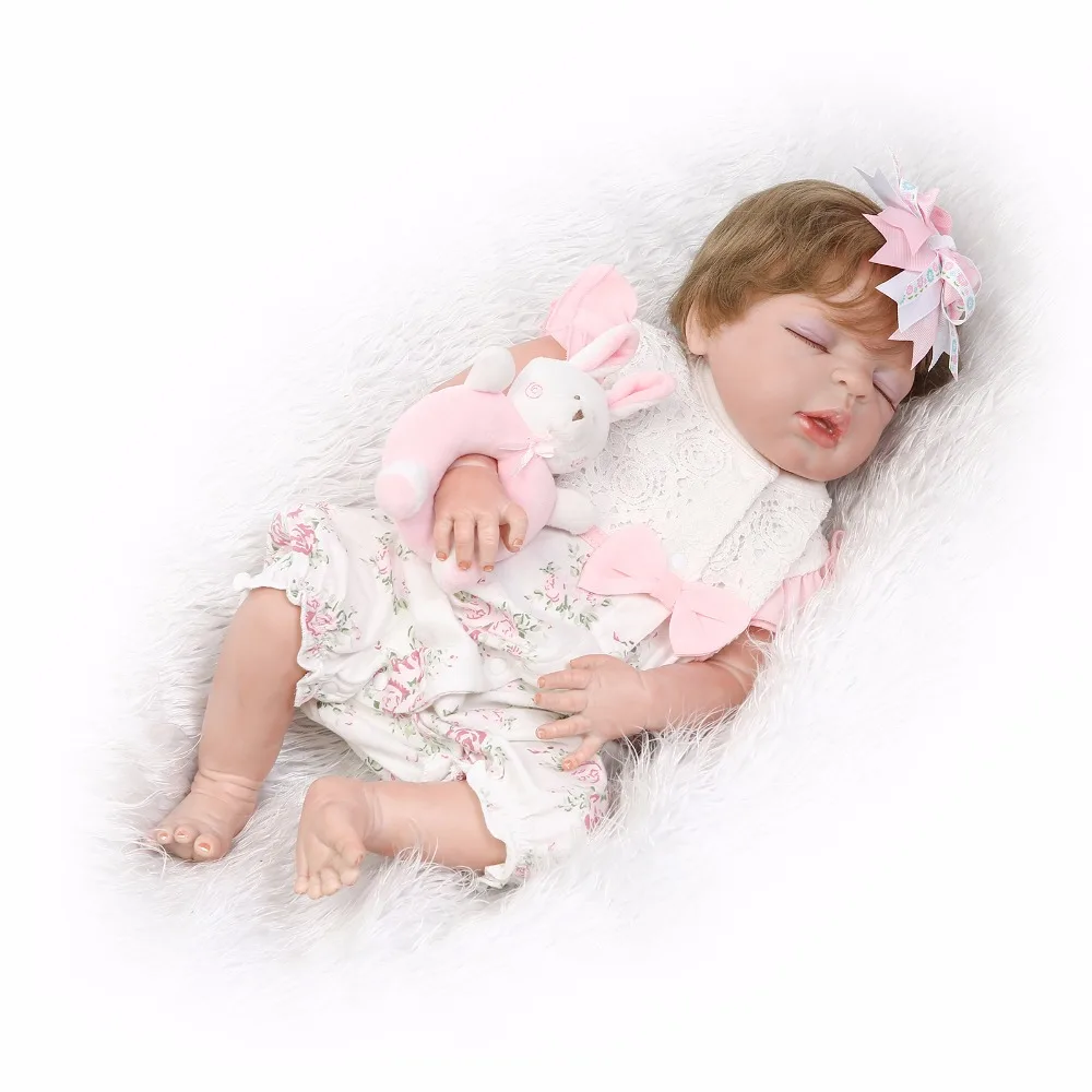 

55cm Full Silicone Reborn Baby Doll Toy Lifelike 22inch Bebe Newborn Sleeping Girl Doll Eyes Closed Waterproof Body Bath Toy