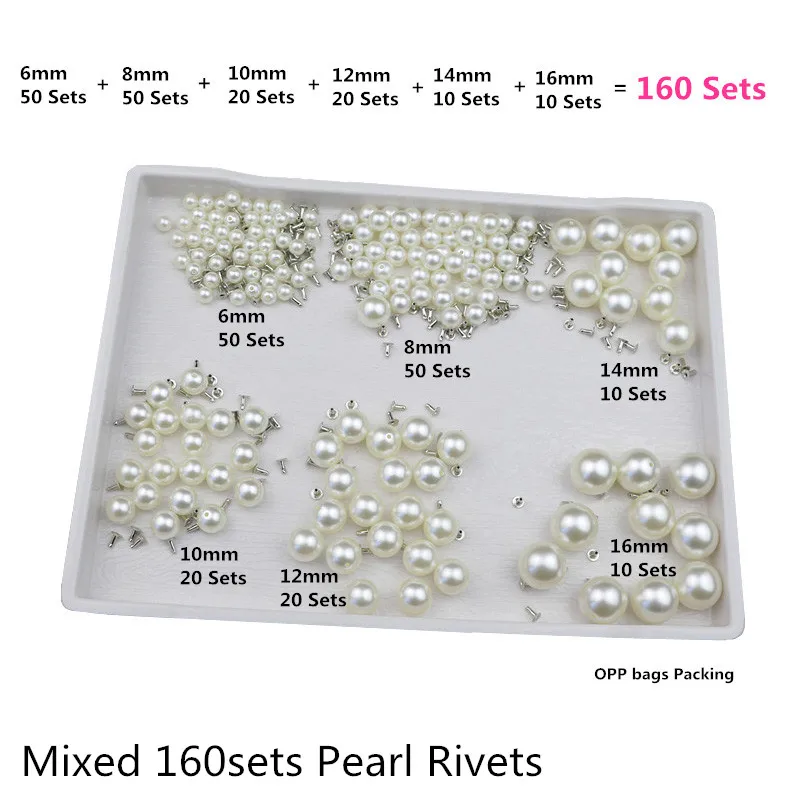 160pcs 6 мм/8 мм/10 мм/12 мм/14 мм/16 мм/20 мм DIY кожа ремесла жемчуг заклепки Шпильки серебро и слоновая кость для сумки обувь украшения для одежды - Цвет: 160pcs