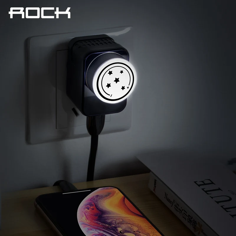 ROCK T21 Smart USB зарядное устройство с регулируемым ночным светильник зарядное устройство для путешествий 2 порта для iphone huawei зарядный адаптер US Mobile Plug