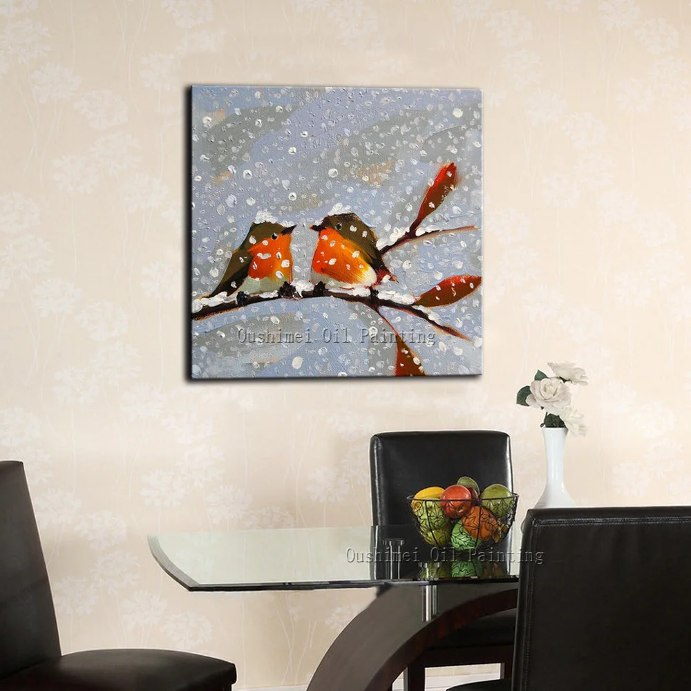 Hand Painted Modern Picture on Canvas Snow Bird Landscape Painting Hang Paintings For Decor Wall Animlas Frog Oil | Дом и сад