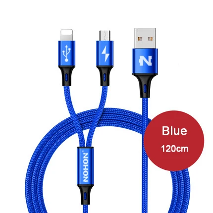 2-in-1 Blue NOHON 3 в 1 USB кабель для iPhone 8X7 6 6S Plus 5 5S samsung Xiaomi lenovo 2 в 1 Micro type C кабели для быстрой зарядки - Цвет: 2-in-1 Blue